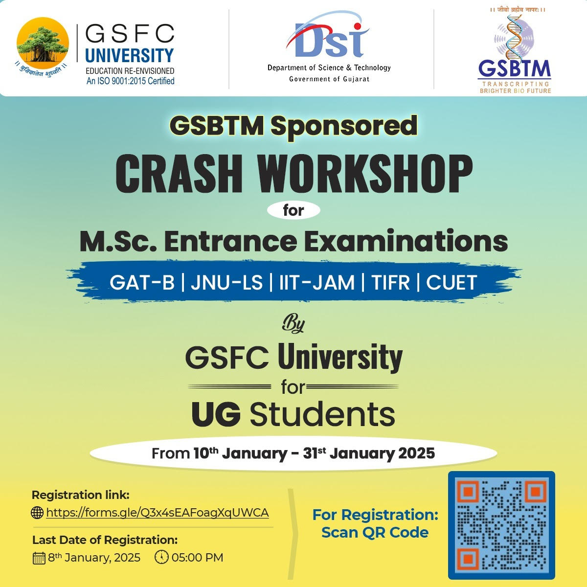 CRASH WORKSHOP for M.Sc. Entrance Exam